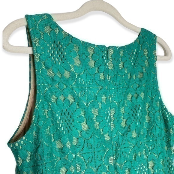 Eliza J emerald green lace shift dress with nude lining - Picture 5 of 11